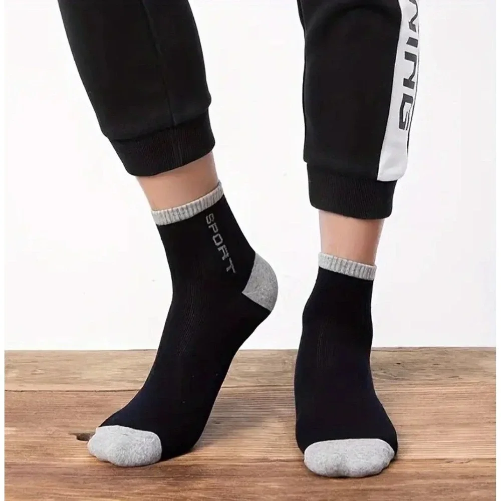 Unisex Athletic Mid Crew Socks Gray LARGE Moisture Wicking Workout Gym 5‎ Pairs